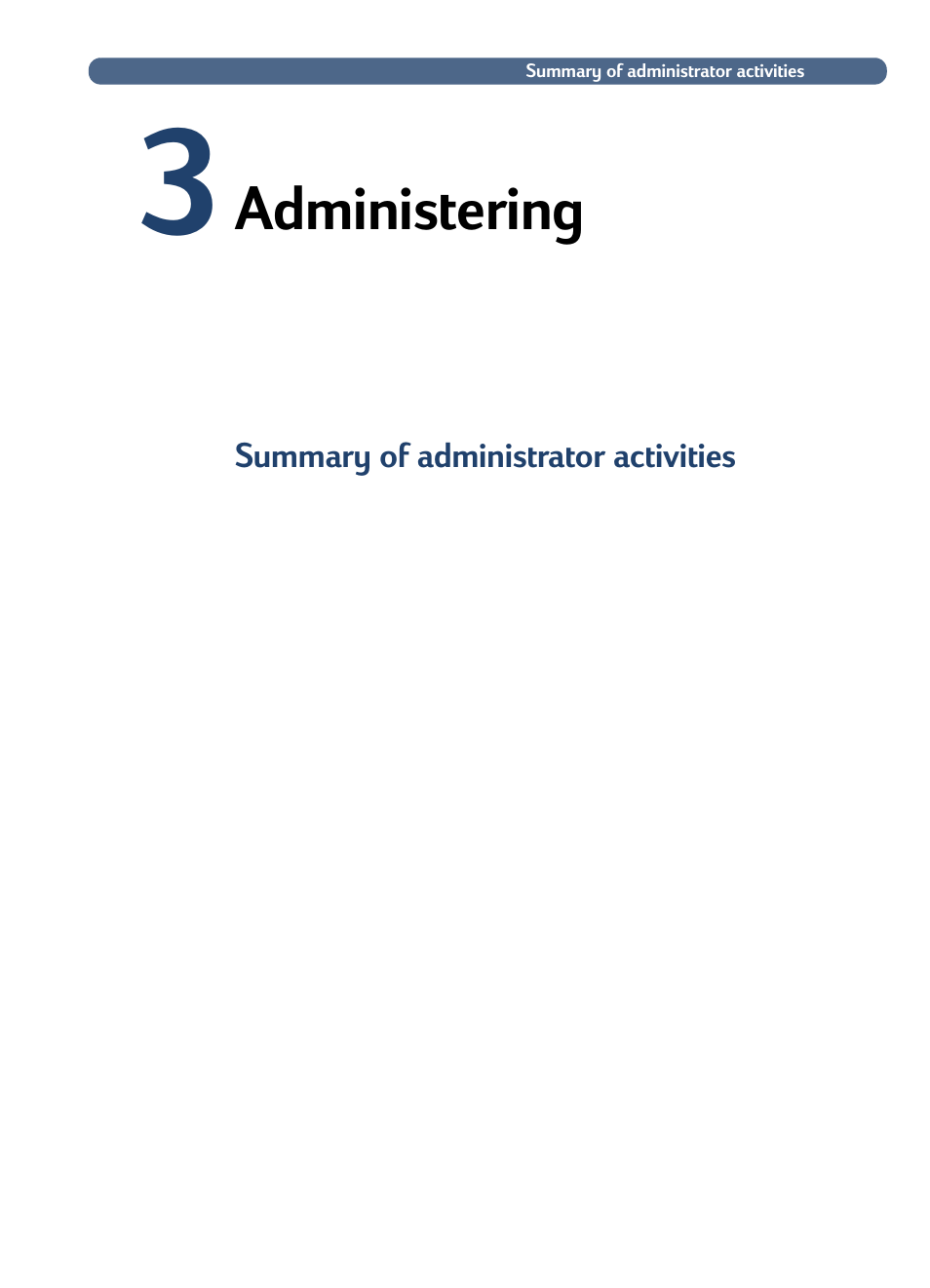 Administering, Summary of administrator activities, 3 administering | HP 3100C User Manual | Page 26 / 88