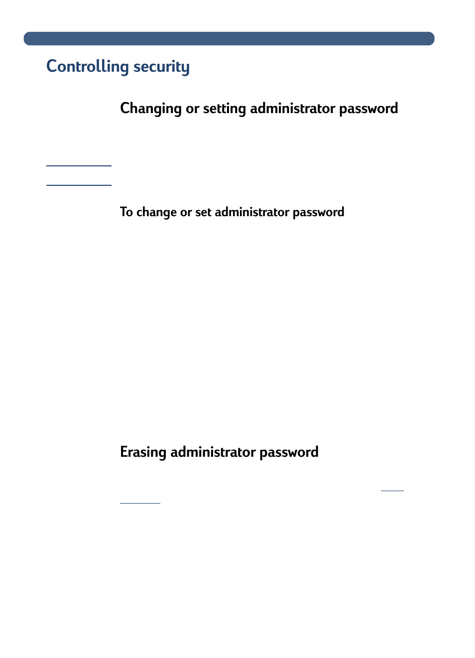 Controlling security, Changing or setting administrator password, Erasing administrator password | HP 3100C User Manual | Page 31 / 88