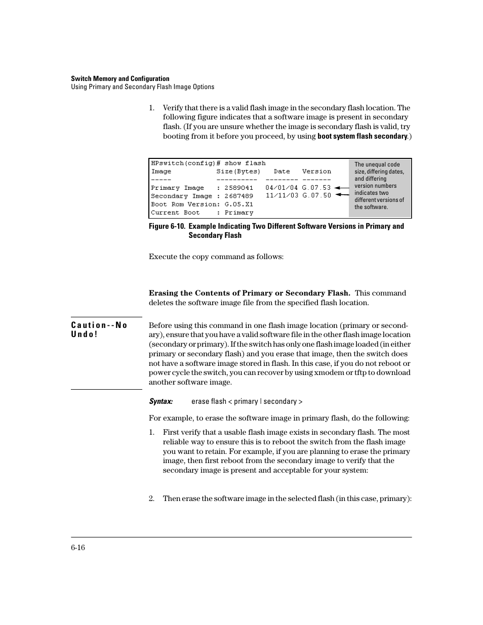 Erasing the contents of primary or secondary flash | HP 2600 User Manual | Page 104 / 418