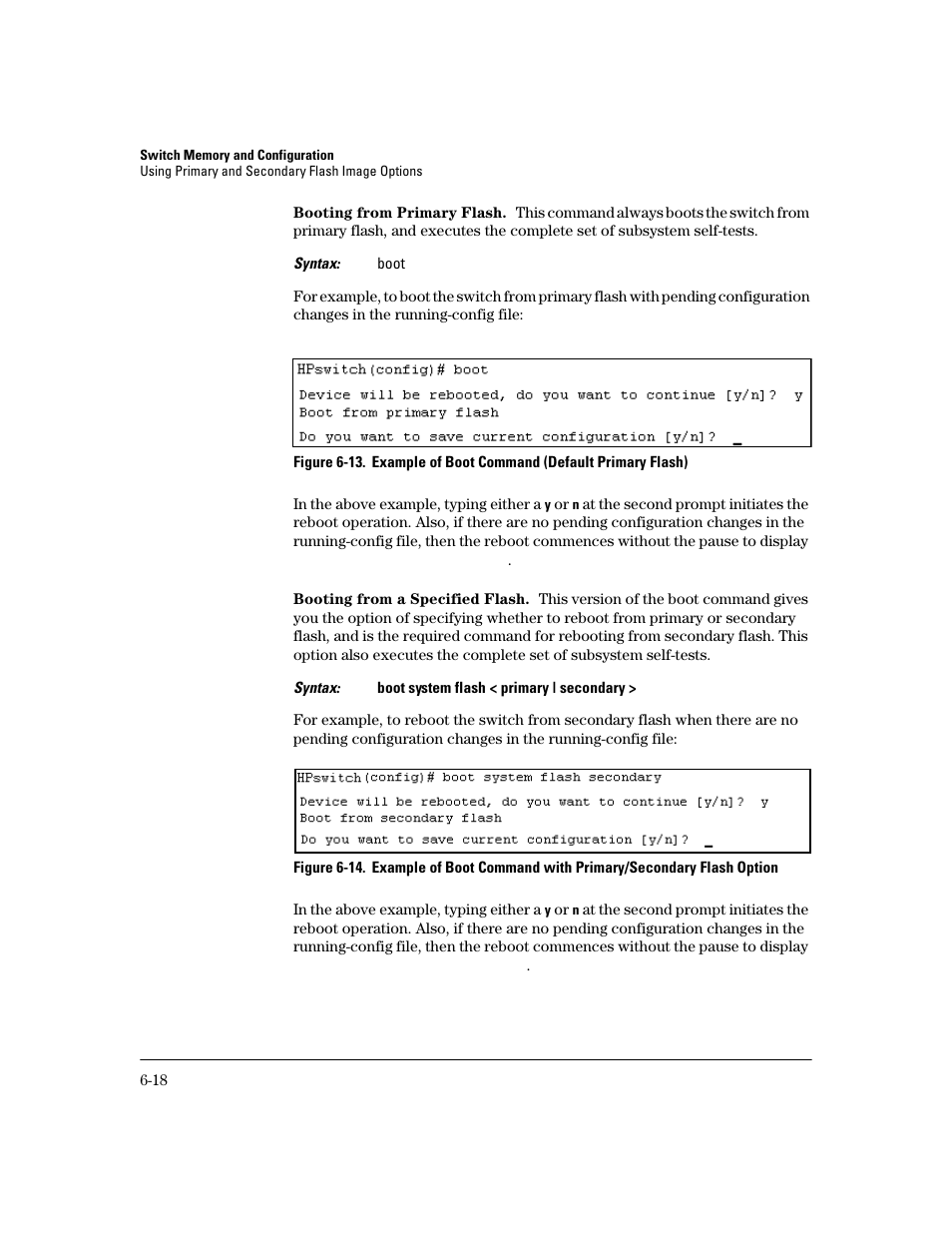 Booting from primary flash, Booting from a specified flash | HP 2600 User Manual | Page 106 / 418