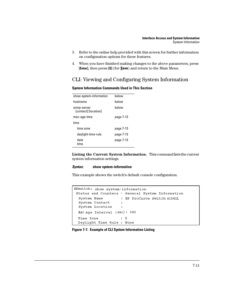 Cli: viewing and configuring system information, Listing the current system information | HP 2600 User Manual | Page 119 / 418