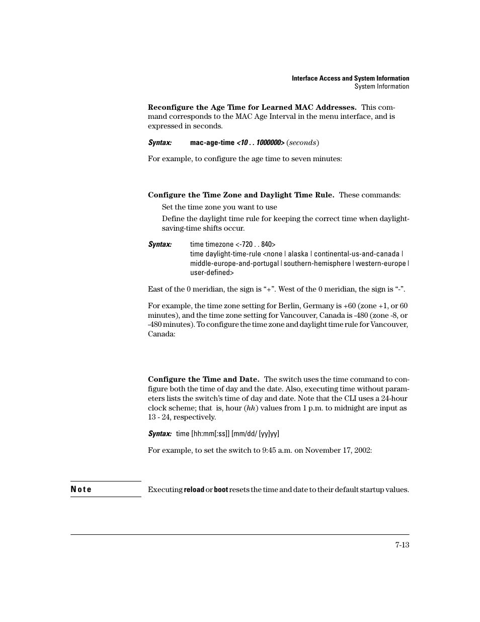 Reconfigure the age time for learned mac addresses, Configure the time zone and daylight time rule, Configure the time and date | HP 2600 User Manual | Page 121 / 418