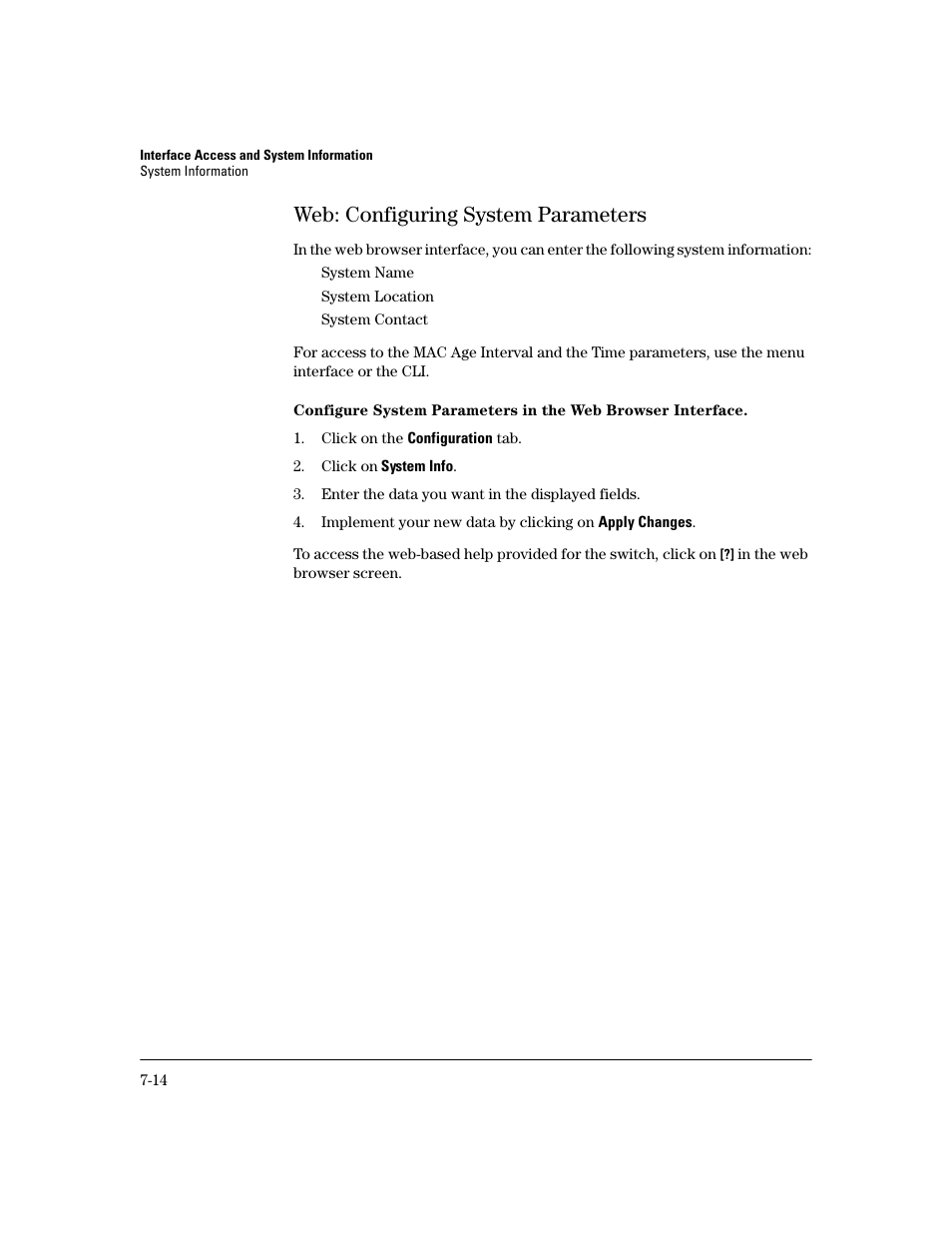 Web: configuring system parameters, Web: configuring system parameters -14 | HP 2600 User Manual | Page 122 / 418