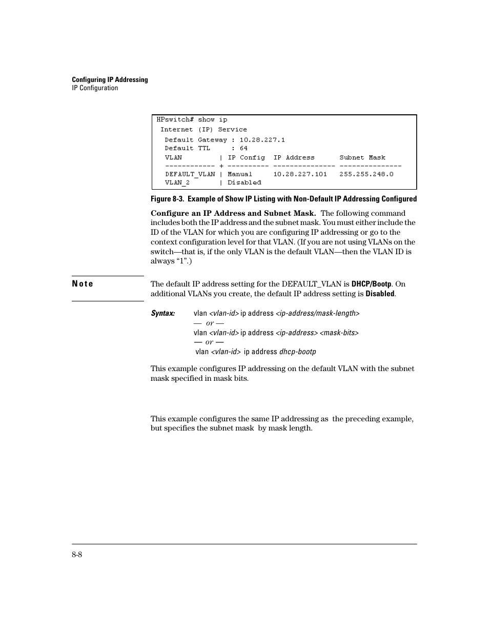 Configure an ip address and subnet mask | HP 2600 User Manual | Page 130 / 418