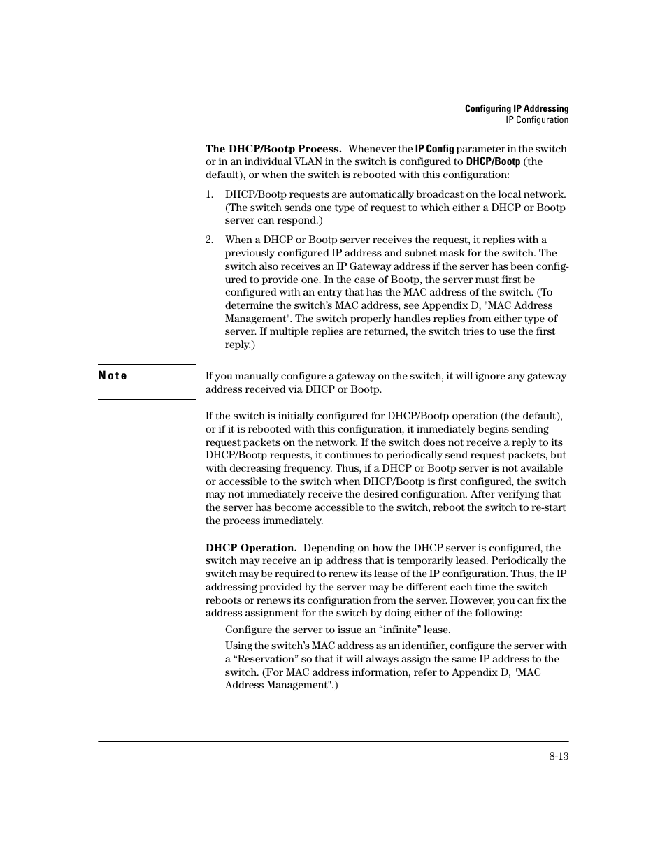 The dhcp/bootp process, Dhcp operation | HP 2600 User Manual | Page 135 / 418