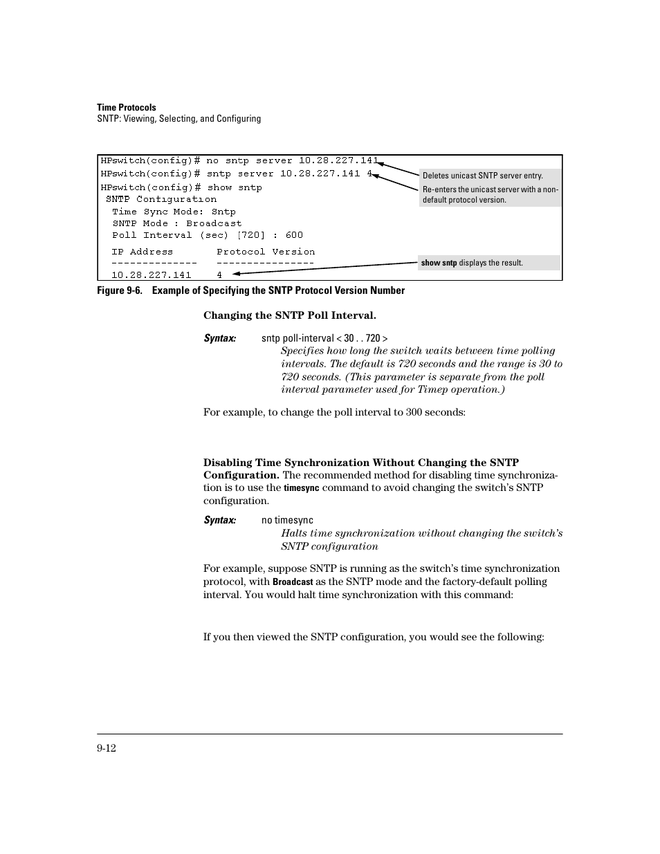 Changing the sntp poll interval | HP 2600 User Manual | Page 154 / 418