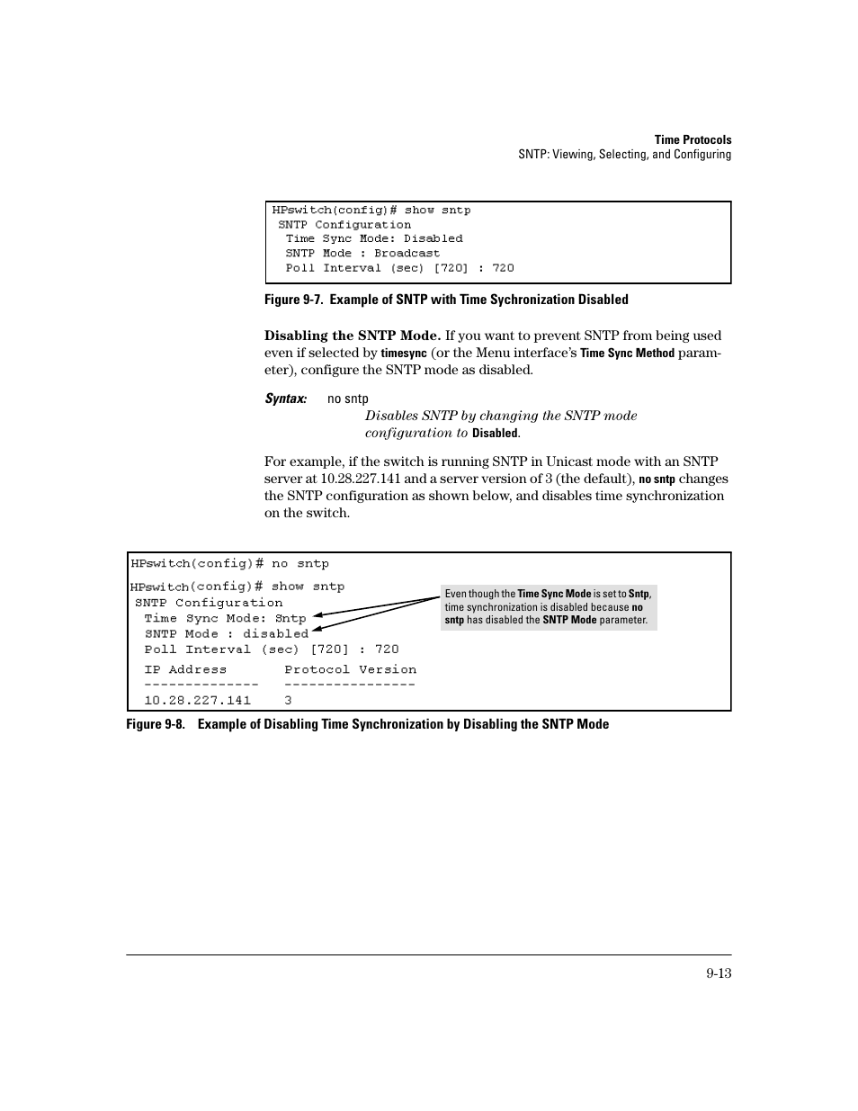 Disabling the sntp mode | HP 2600 User Manual | Page 155 / 418