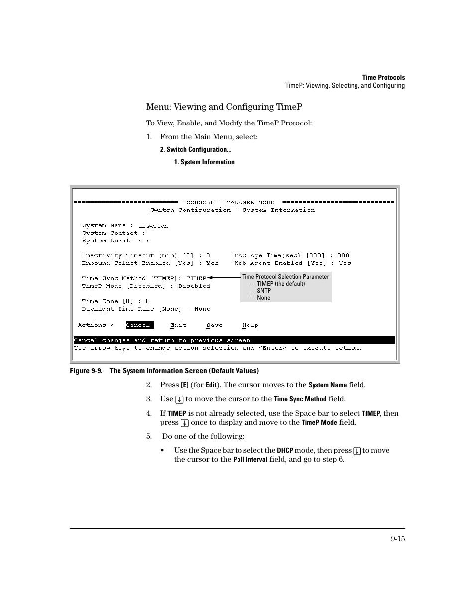 Menu: viewing and configuring timep, Menu: viewing and configuring timep -15 | HP 2600 User Manual | Page 157 / 418