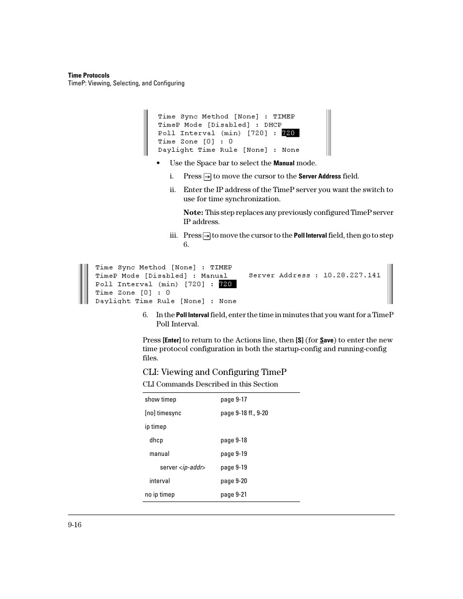 Cli: viewing and configuring timep, Cli: viewing and configuring timep -16 | HP 2600 User Manual | Page 158 / 418