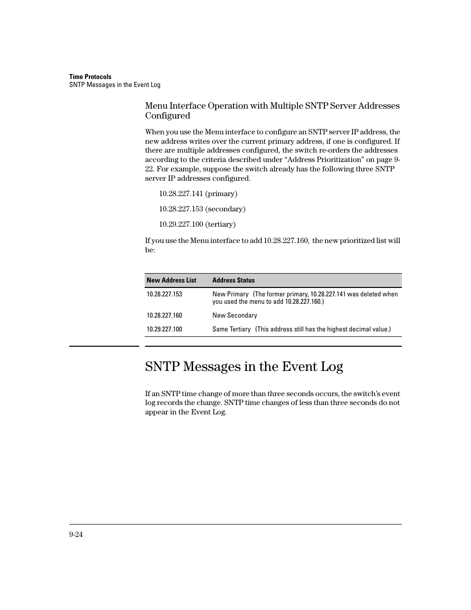 Sntp messages in the event log, Sntp messages in the event log -24 | HP 2600 User Manual | Page 166 / 418