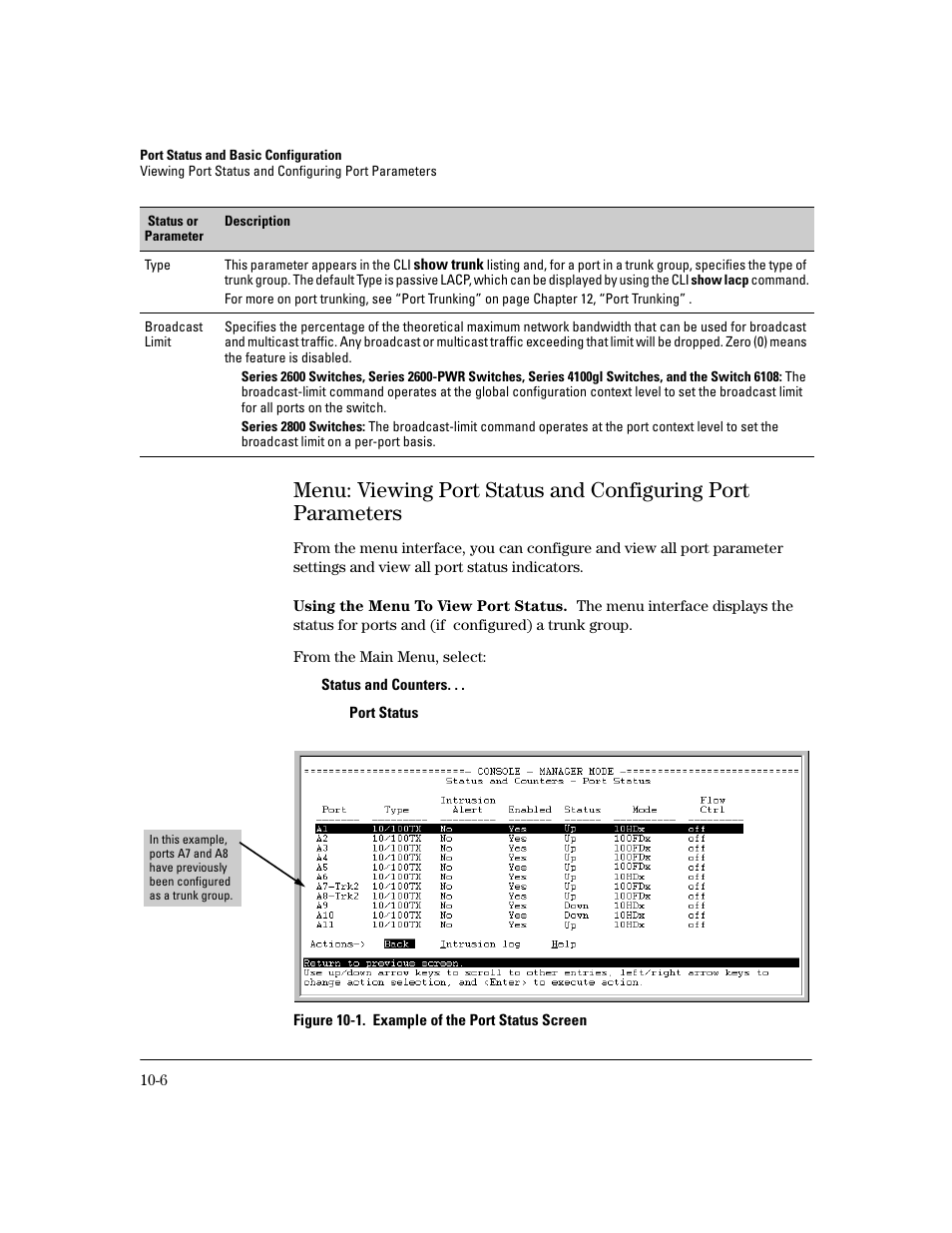 Using the menu to view port status | HP 2600 User Manual | Page 172 / 418