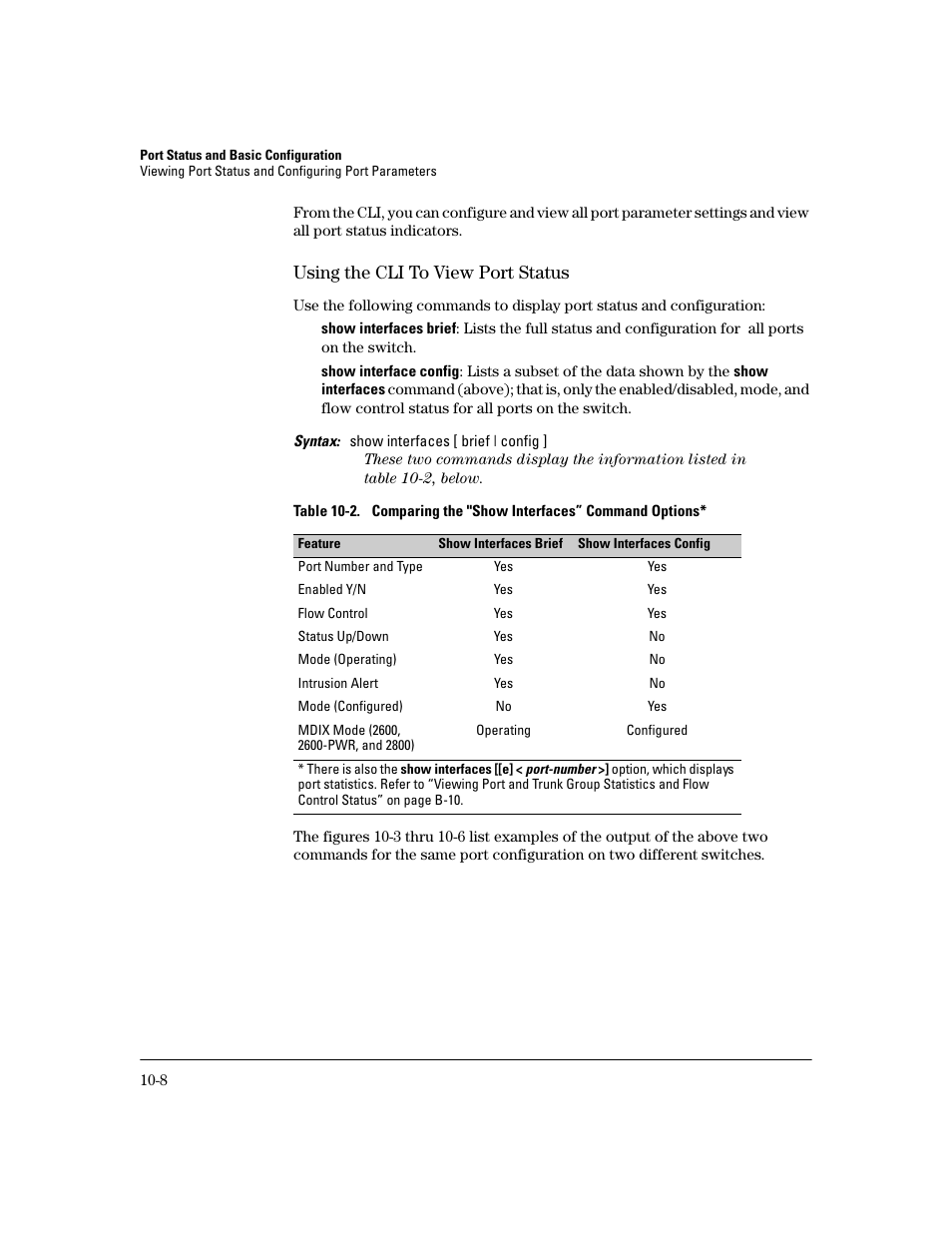 Using the cli to view port status, Using the cli to view port status -8 | HP 2600 User Manual | Page 174 / 418