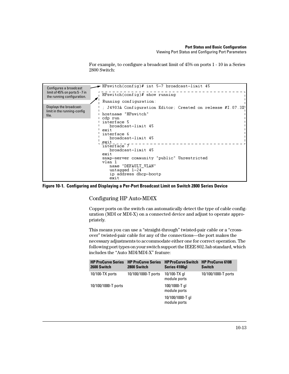 Configuring hp auto-mdix, Configuring hp auto-mdix -13 | HP 2600 User Manual | Page 179 / 418