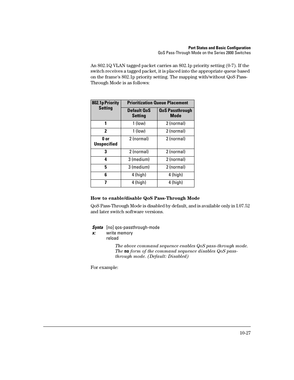 How to enable/disable qos pass-through mode, How to enable/disable qos pass-through mode -27 | HP 2600 User Manual | Page 193 / 418