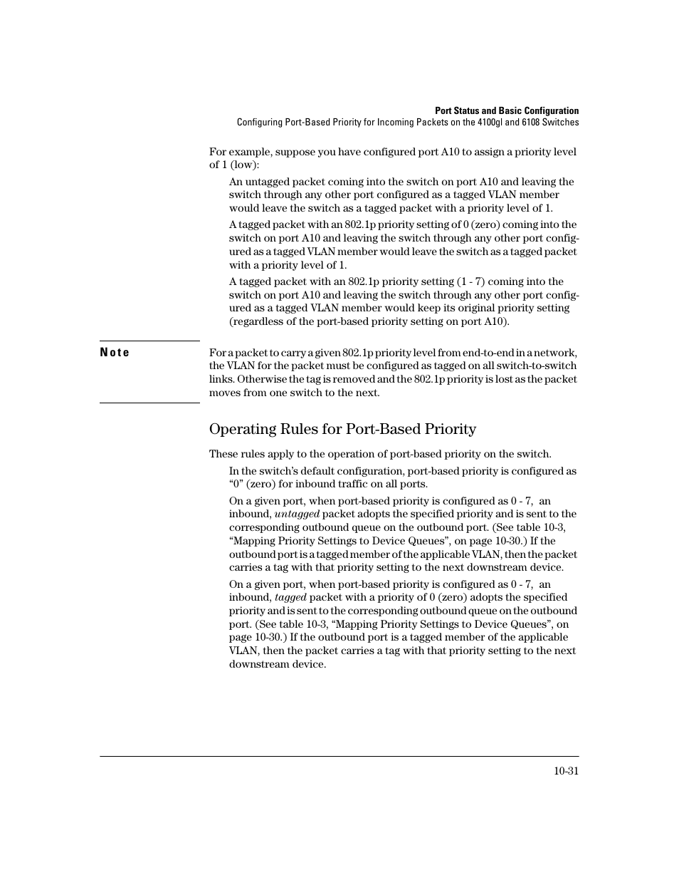 Operating rules for port-based priority, Operating rules for port-based priority -31 | HP 2600 User Manual | Page 197 / 418