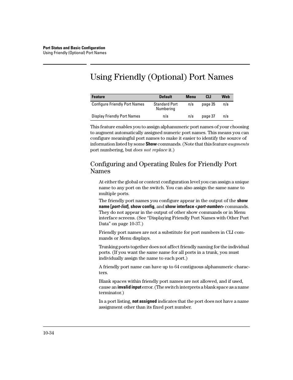 Using friendly (optional) port names, Using friendly (optional) port names -34 | HP 2600 User Manual | Page 200 / 418