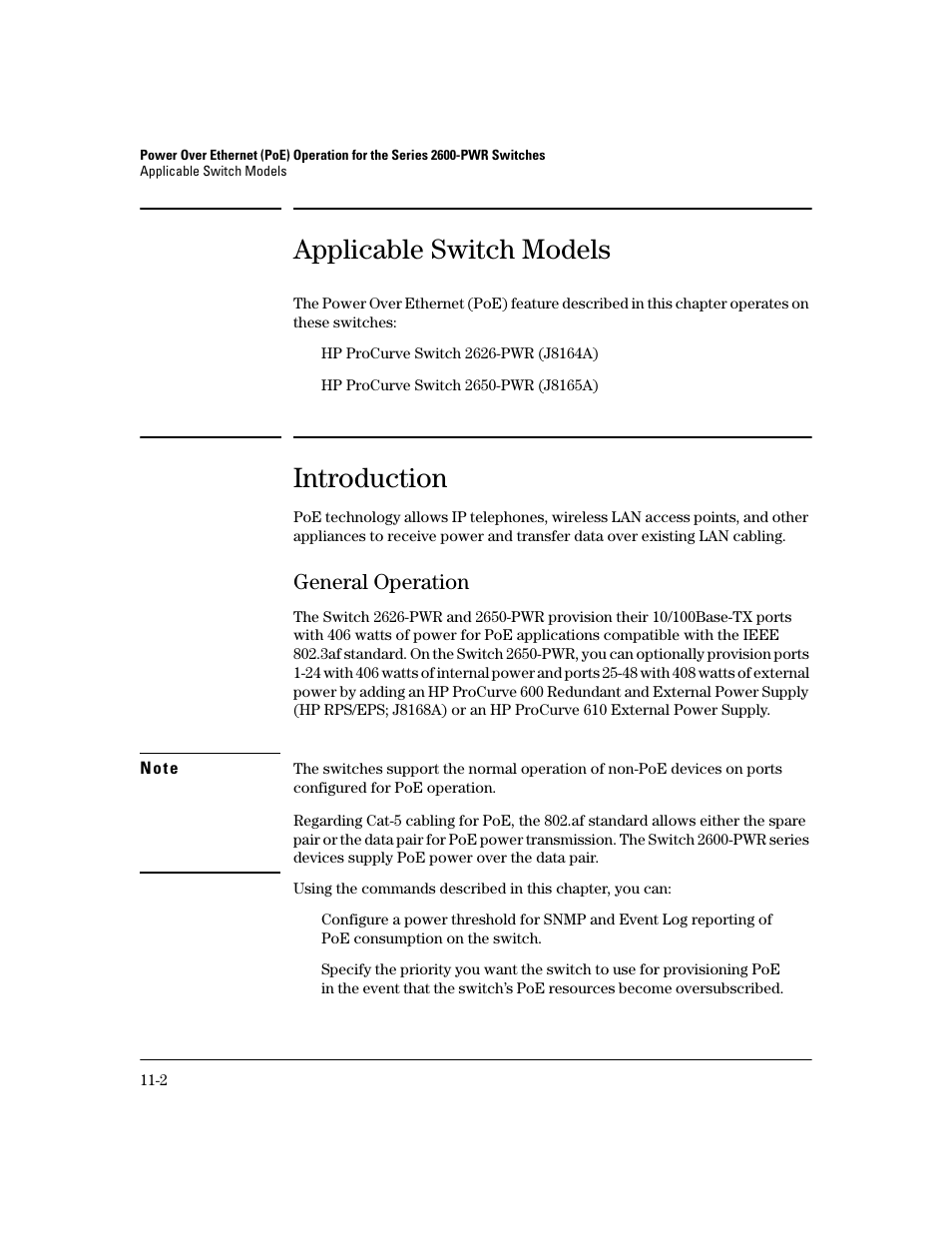 Applicable switch models, Introduction, General operation | Applicable switch models -2, Introduction -2, General operation -2 | HP 2600 User Manual | Page 208 / 418