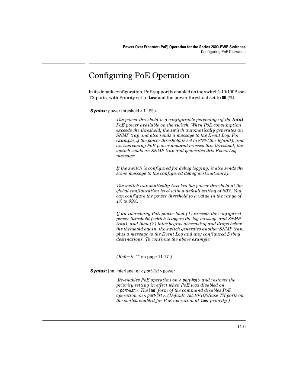 Configuring poe operation, Configuring poe operation -9 | HP 2600 User Manual | Page 215 / 418