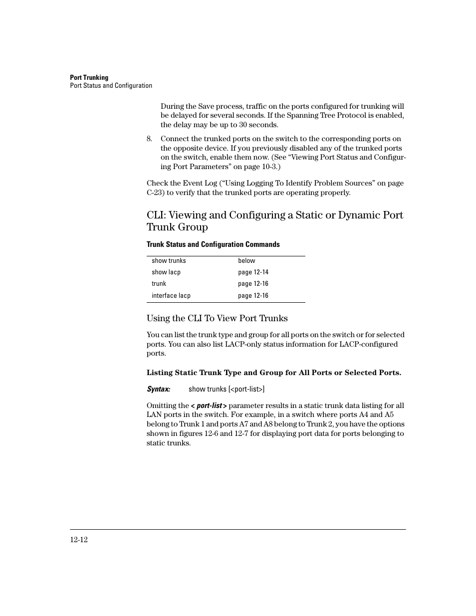 Using the cli to view port trunks, Using the cli to view port trunks -12 | HP 2600 User Manual | Page 238 / 418