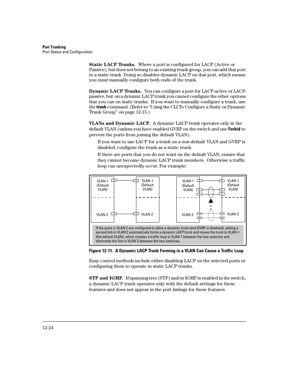 Static lacp trunks, Dynamic lacp trunks, Vlans and dynamic lacp | Stp and igmp | HP 2600 User Manual | Page 250 / 418