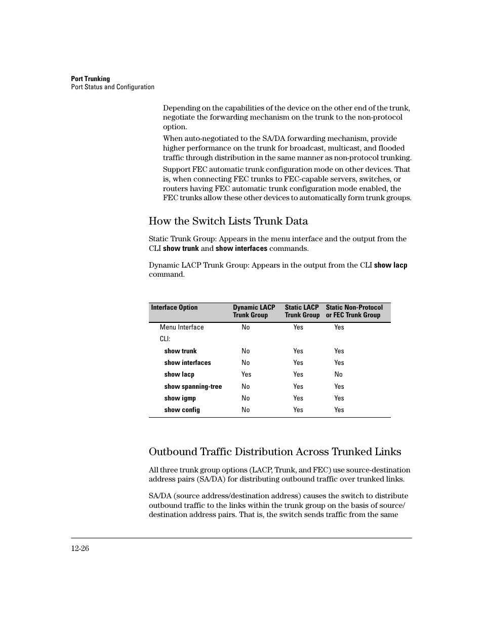 How the switch lists trunk data, Outbound traffic distribution across trunked links, How the switch lists trunk data -26 | HP 2600 User Manual | Page 252 / 418