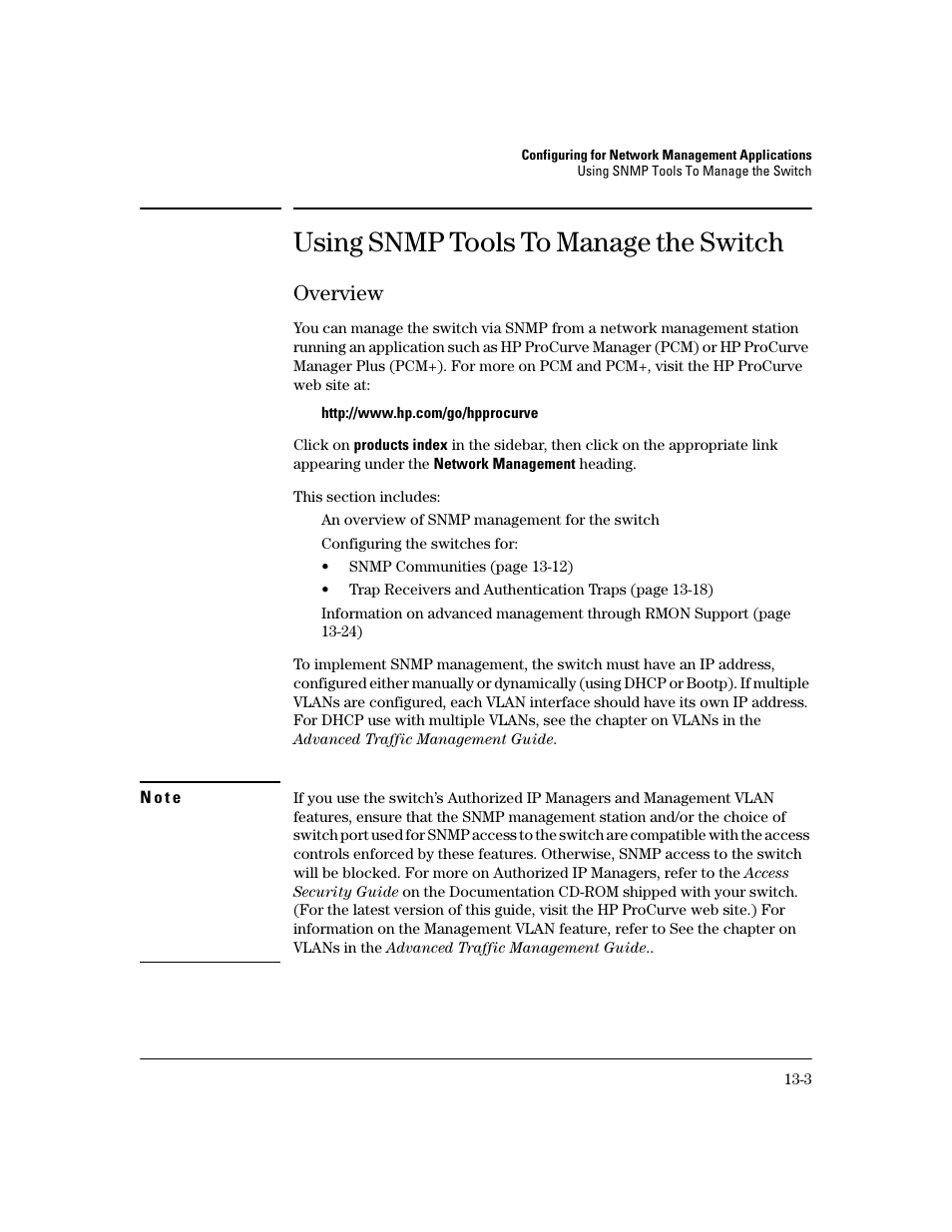 Using snmp tools to manage the switch, Overview, Using snmp tools to manage the switch -3 | Overview -3 | HP 2600 User Manual | Page 257 / 418