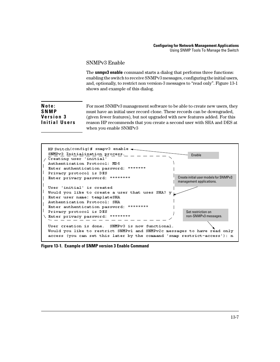 Snmpv3 enable, Snmpv3 enable -7 | HP 2600 User Manual | Page 261 / 418