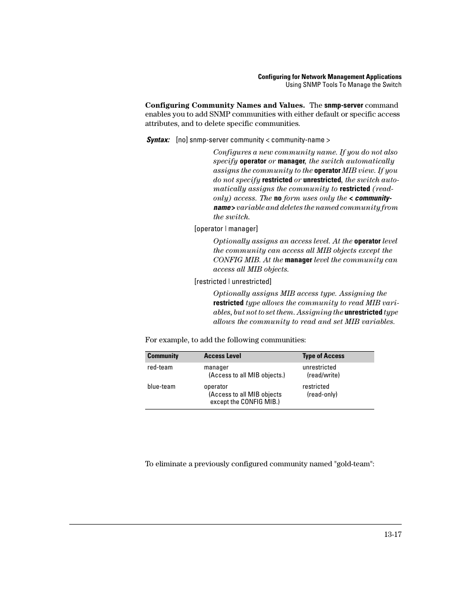 Configuring community names and values | HP 2600 User Manual | Page 271 / 418