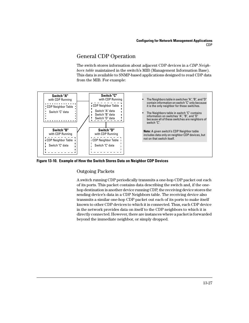 General cdp operation, Outgoing packets, General cdp operation -27 | Outgoing packets -27 | HP 2600 User Manual | Page 281 / 418