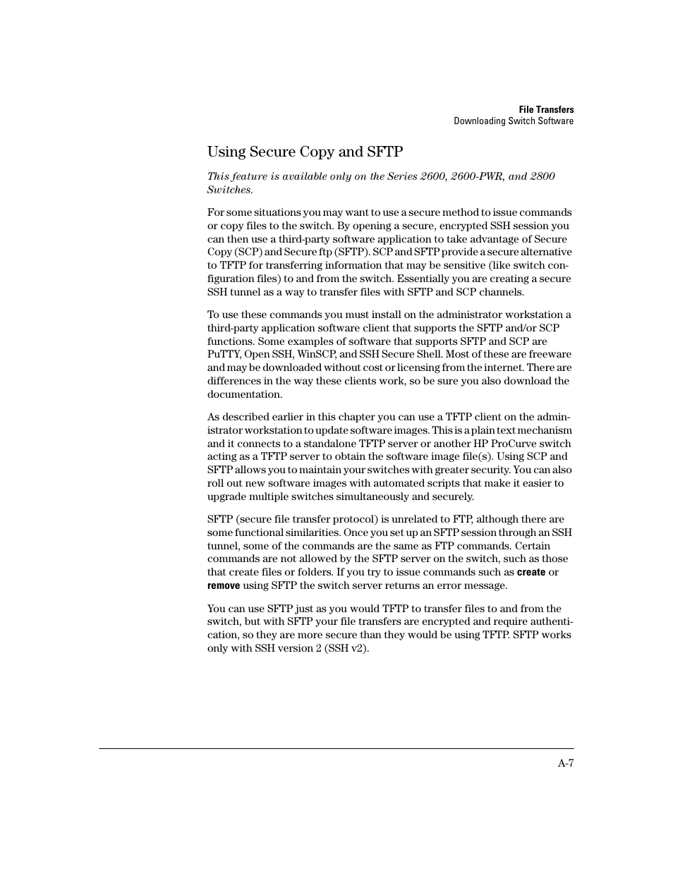 Using secure copy and sftp | HP 2600 User Manual | Page 303 / 418