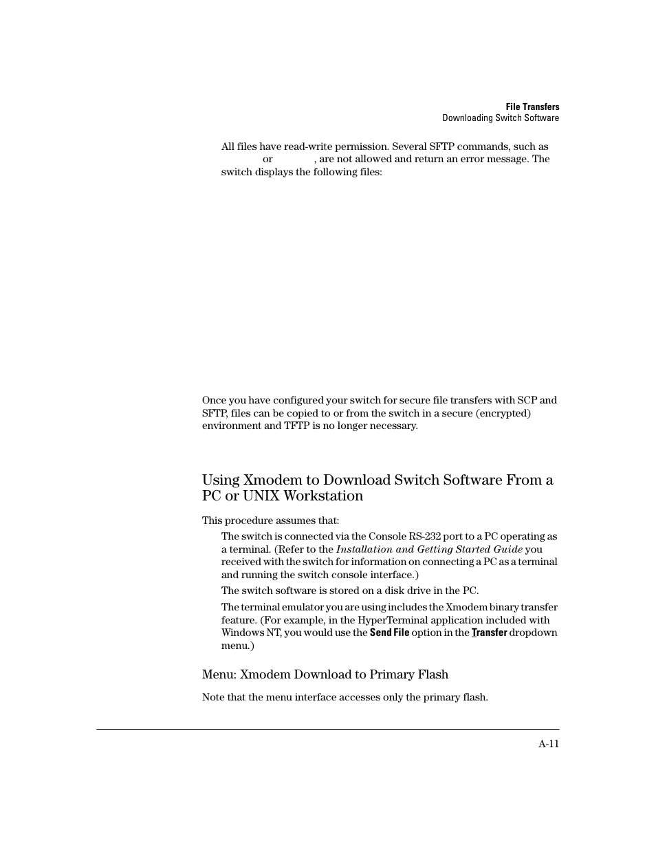 Menu: xmodem download to primary flash | HP 2600 User Manual | Page 307 / 418