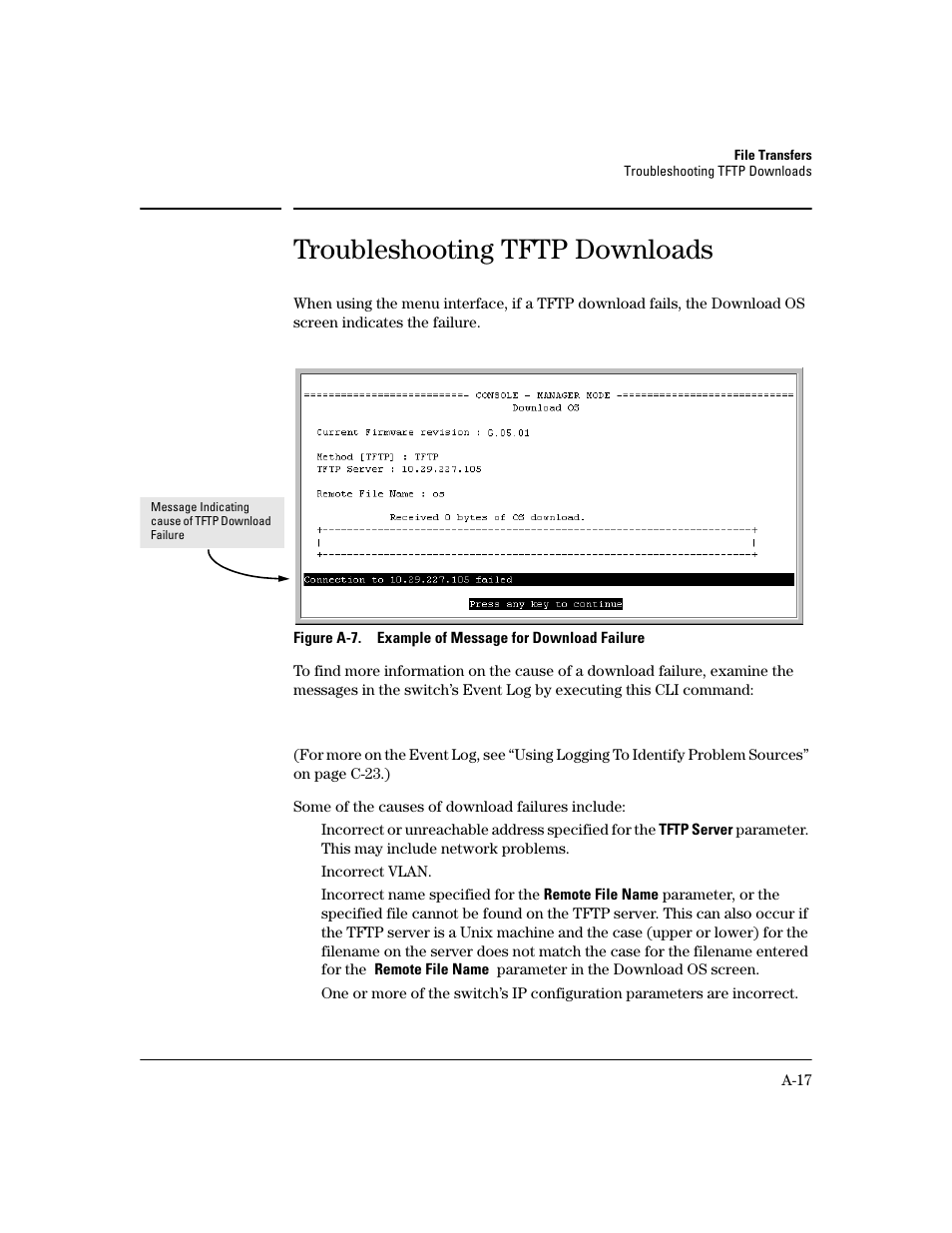 Troubleshooting tftp downloads | HP 2600 User Manual | Page 313 / 418