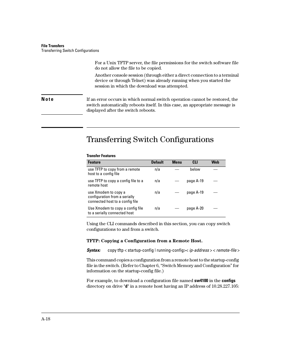 Transferring switch configurations, Tftp: copying a configuration from a remote host | HP 2600 User Manual | Page 314 / 418