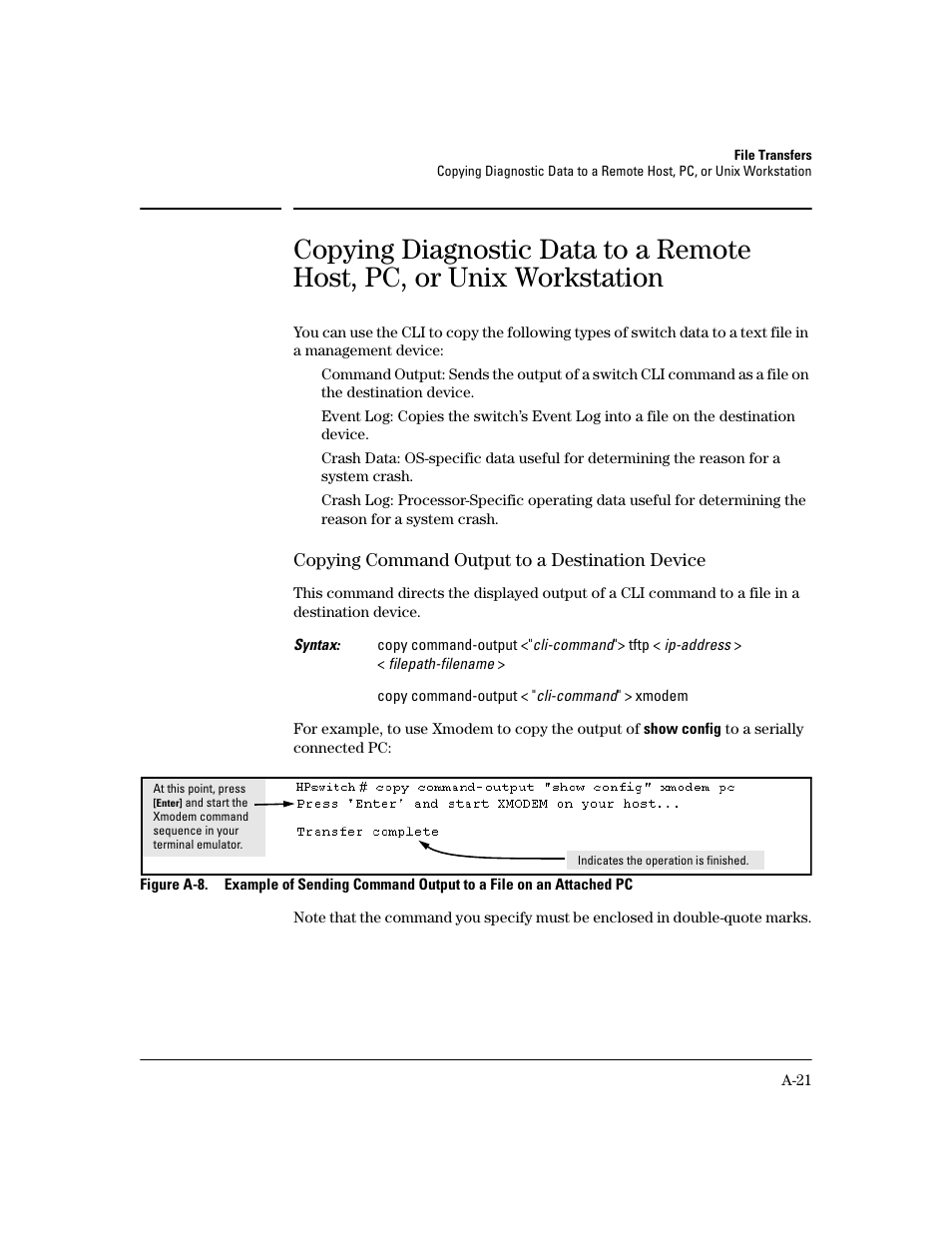 Copying command output to a destination device | HP 2600 User Manual | Page 317 / 418