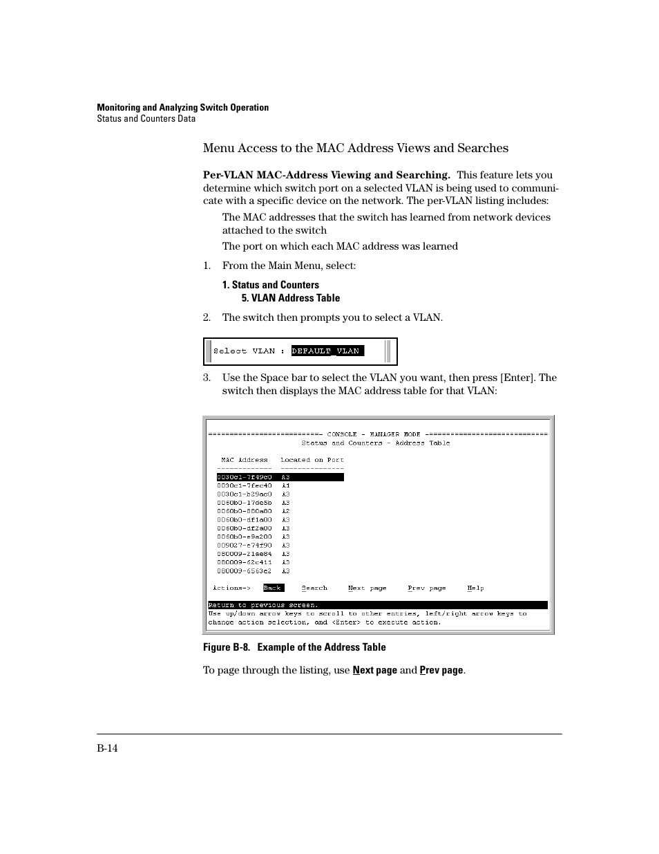 Menu access to the mac address views and searches, Per-vlan mac-address viewing and searching | HP 2600 User Manual | Page 334 / 418