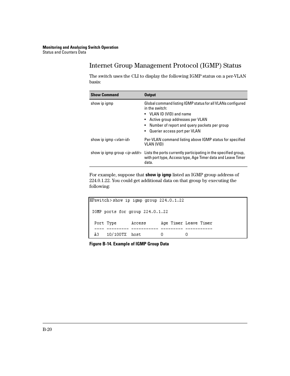 Internet group management protocol (igmp) status, B-20 | HP 2600 User Manual | Page 340 / 418