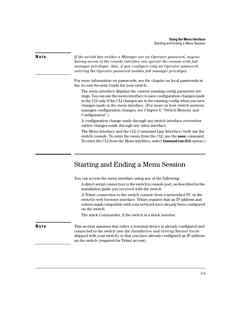 Starting and ending a menu session, Starting and ending a menu session -3 | HP 2600 User Manual | Page 35 / 418