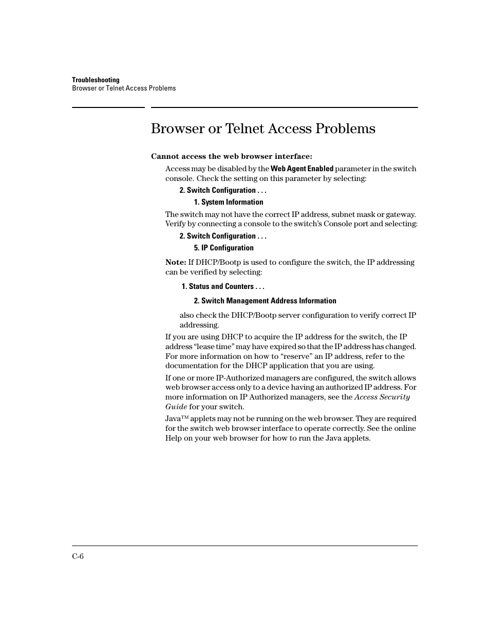 Browser or telnet access problems | HP 2600 User Manual | Page 356 / 418