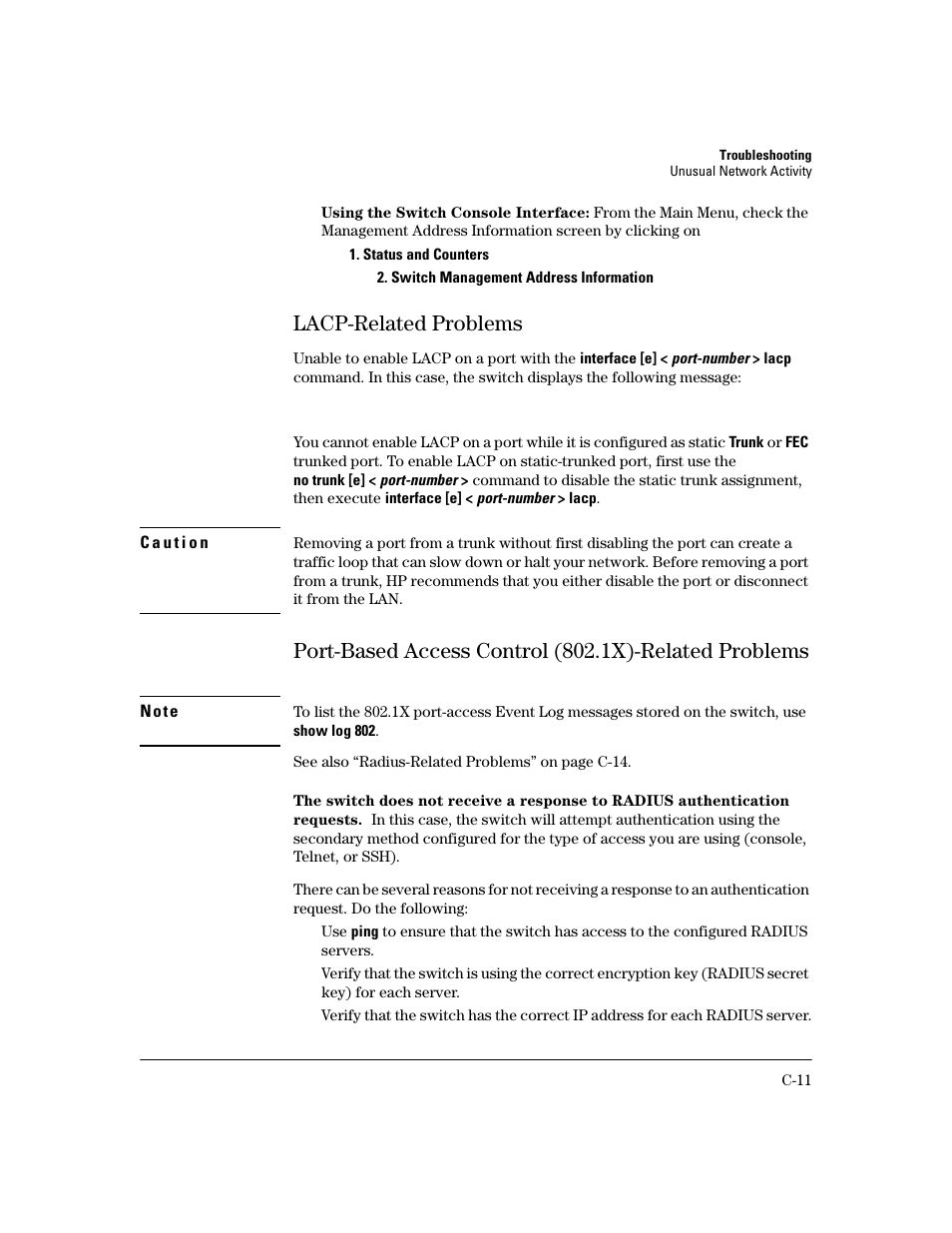 Lacp-related problems | HP 2600 User Manual | Page 361 / 418