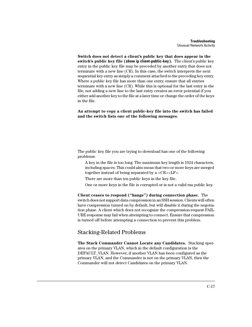 Stacking-related problems, The stack commander cannot locate any candidates | HP 2600 User Manual | Page 367 / 418