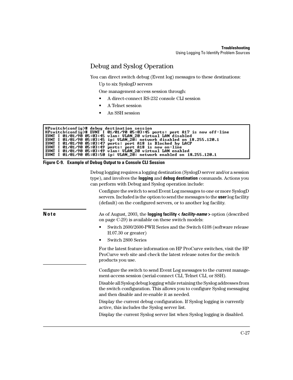 Debug and syslog operation | HP 2600 User Manual | Page 377 / 418