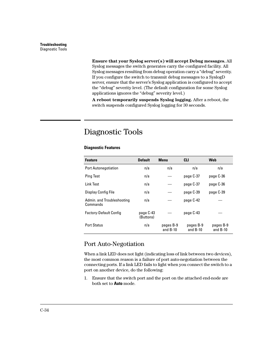 Diagnostic tools, Port auto-negotiation | HP 2600 User Manual | Page 384 / 418