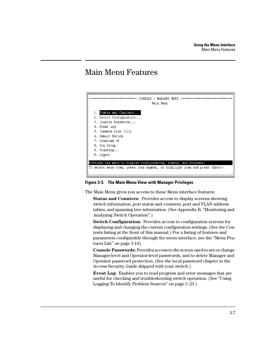 Main menu features, Main menu features -7 | HP 2600 User Manual | Page 39 / 418