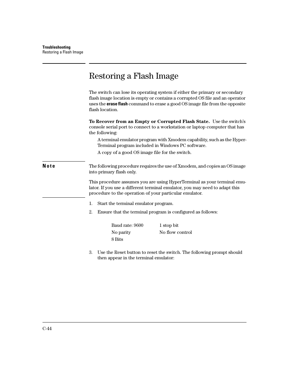 Restoring a flash image, To recover from an empty or corrupted flash state | HP 2600 User Manual | Page 394 / 418