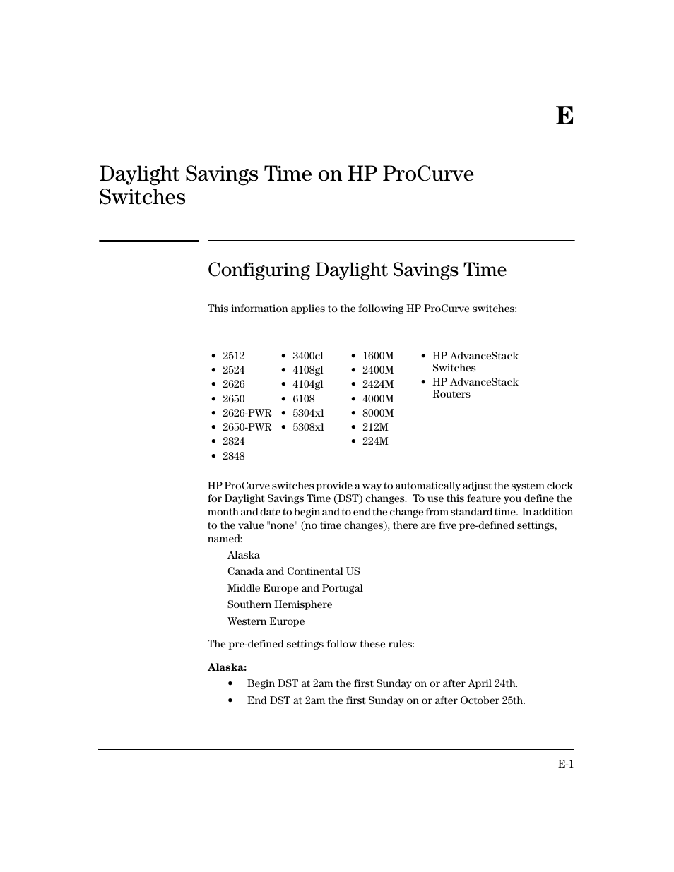 E daylight savings time on hp procurve switches, Configuring daylight savings time, Daylight savings time on hp procurve switches | HP 2600 User Manual | Page 403 / 418