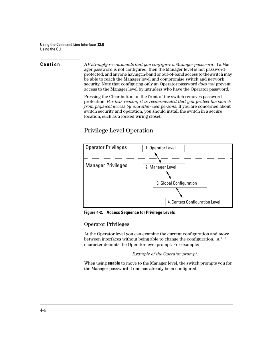 Privilege level operation, Operator privileges, Privilege level operation -4 | Operator privileges -4 | HP 2600 User Manual | Page 52 / 418