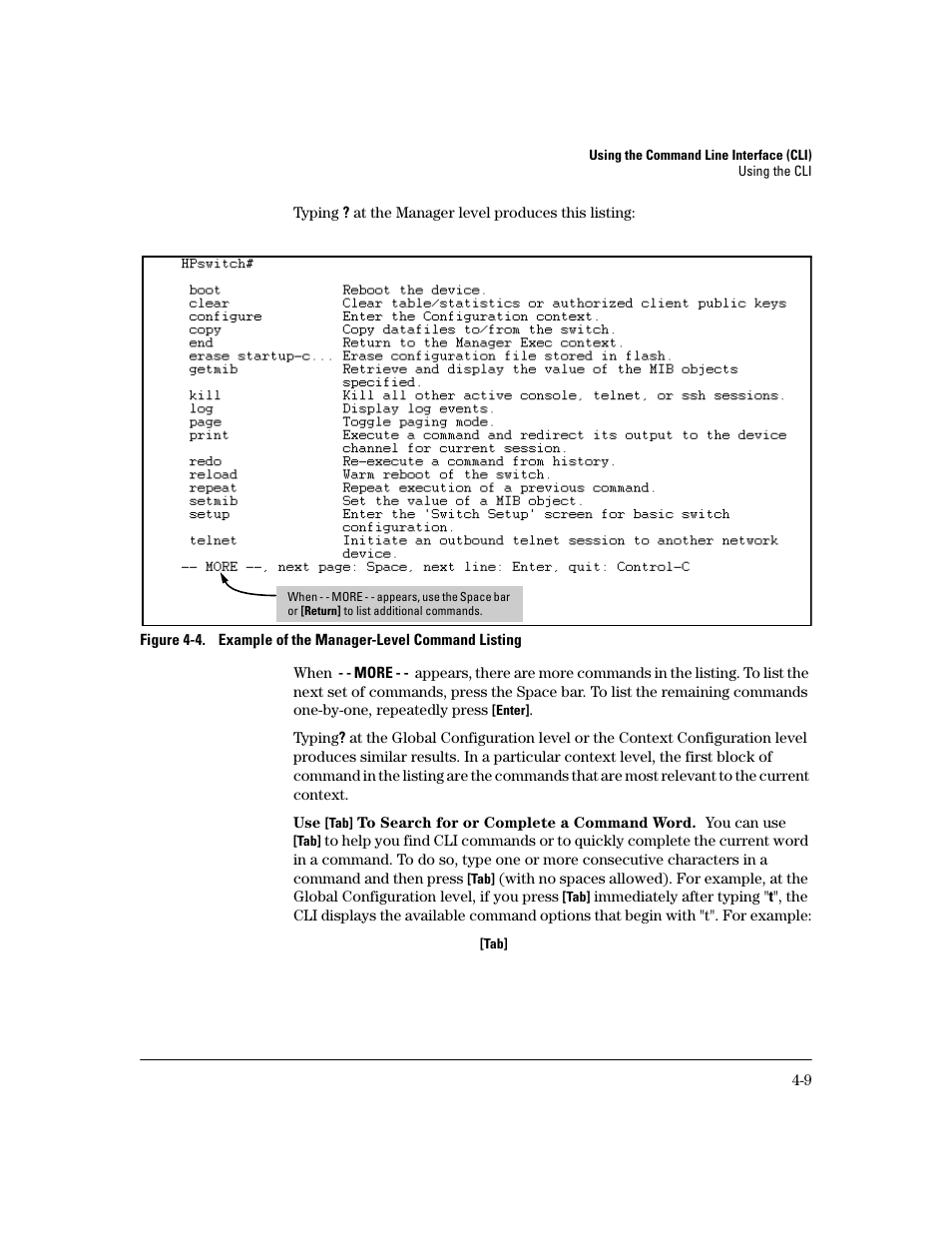 Use [tab] to search for or complete a command word | HP 2600 User Manual | Page 57 / 418