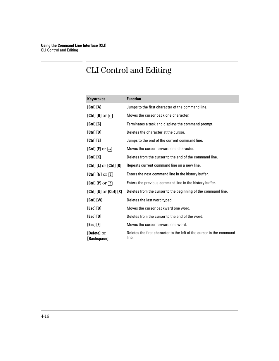 Cli control and editing, Cli control and editing -16 | HP 2600 User Manual | Page 64 / 418