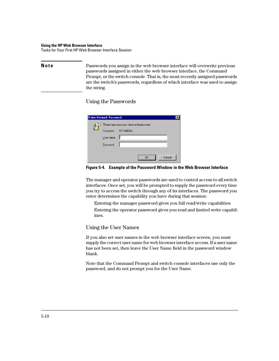 Using the passwords, Using the user names, Using the passwords -10 using the user names -10 | HP 2600 User Manual | Page 74 / 418