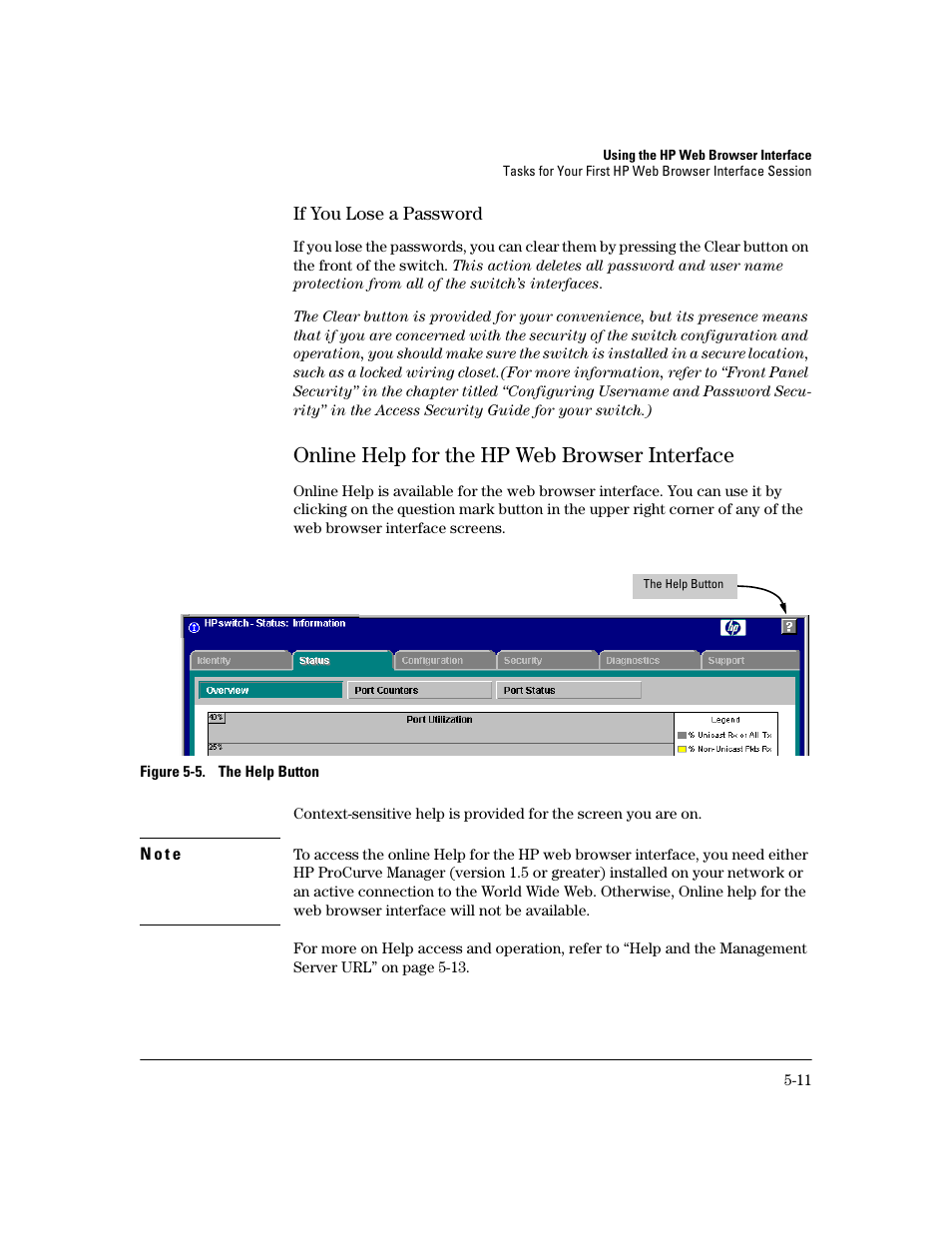 If you lose a password, Online help for the hp web browser interface, If you lose a password -11 | Online help for the hp web browser interface -11 | HP 2600 User Manual | Page 75 / 418